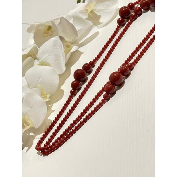Dark Red Cherry Double Layered Necklace - Picture 4 of 5